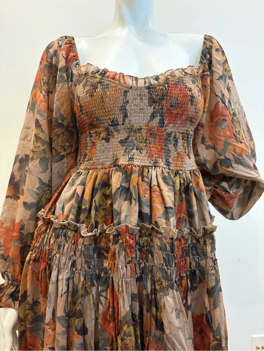 PROMESA Wandering Rose Smocked Floral Chiffon Midi Dress Flowy Fairy Core Dress_10